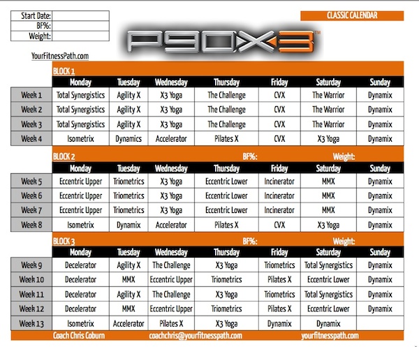 p90x workout schedules